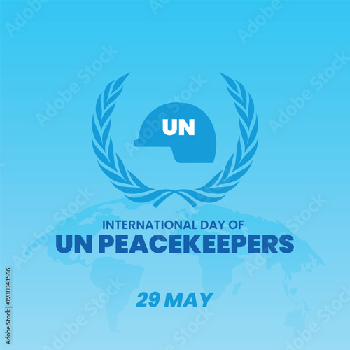 International day of un peacekeepers poster with blue helmet and map