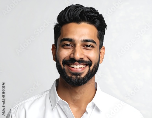 A smiling young man with dark hair and beard