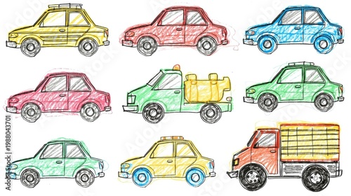 set of hand drawn cars