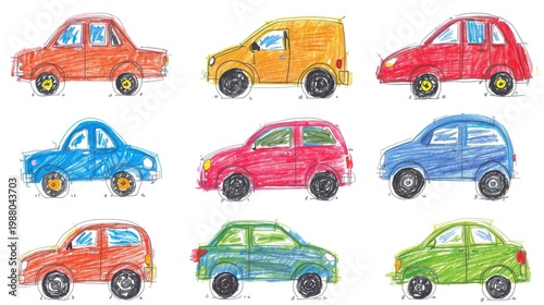set of hand drawn cars