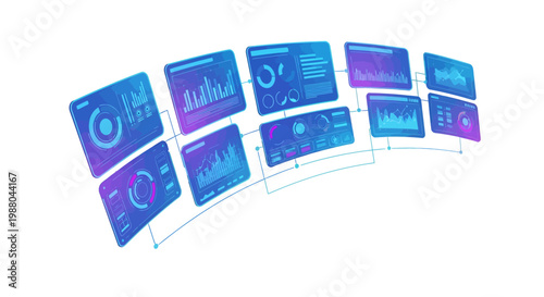 Collection of various business data screens.