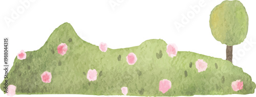 watercolor hill grass pink flower abstract texture hand drawn illustration