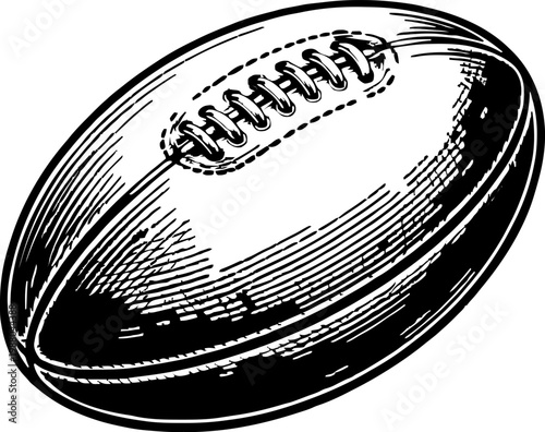 Vintage rugby ball illustration, detailed stitching and texture, isolated on a plain background, sport equipment and game concept
