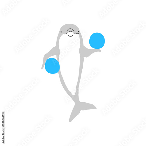 dolphin, passionate volleyball coach, flat vector illustration.