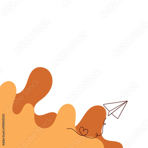 Minimalist abstract background with orange waves and paper plane