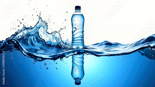 Plastic Water Bottle Floating in Splashing Water