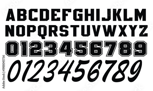 Varsity Alphabet and Numbers Vector Set for Collegiate Sports Branding and Team Apparel Design