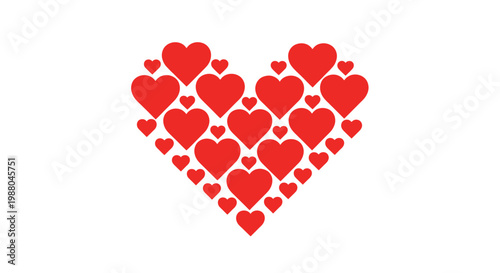 Heart Shape Made of Multiple Red Hearts for Love and Romance