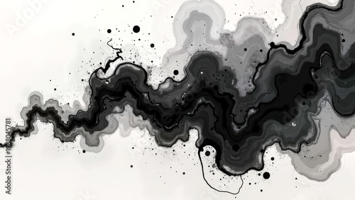 Abstract Black and White Ink Wash Painting