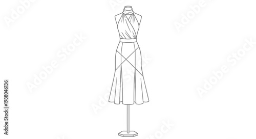 Fashion, dress, mannequin, vector, illustration, clothing, design, template, black and white