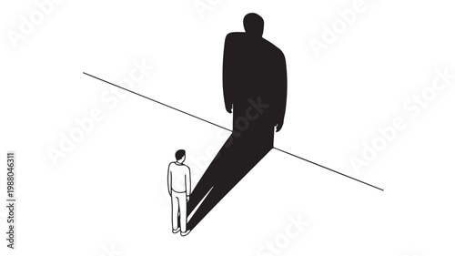Corporate Risk Concept Businessman Watching Silhouette Tightrope Walker Vector Illustration