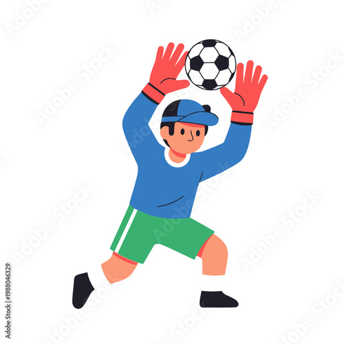 Soccer goalkeeper catching ball, cartoon style illustration