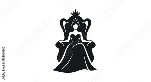 Elegant Queen Silhouette, Royal Throne Icon, Black Vector Illustration, Regal Monarchy Symbol