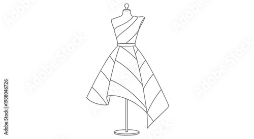 Fashion, dress, mannequin, vector, illustration, clothing, design, leaf pattern, elegant, stylish