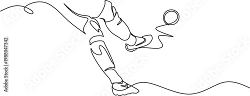 Continuous one line drawing of soccer player legs juggling a ball, minimalist vector illustration of football freestyle action and skill performance