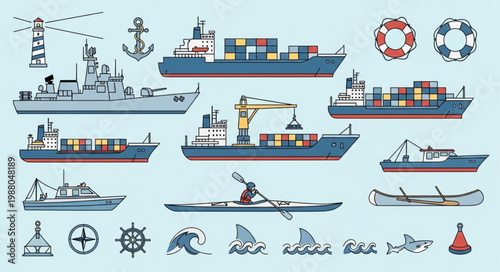 Collection of Various Ships and Maritime Objects.