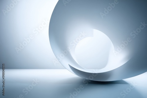Abstract white circular sculpture with soft shadows and gradual lighting