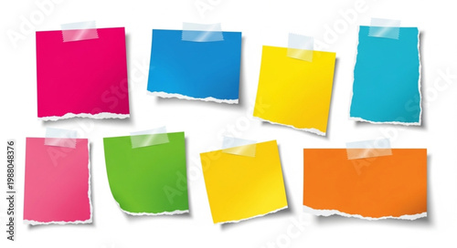 Colorful Torn Paper Notes Attached With Tape.