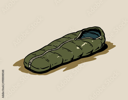Green Mummy Sleeping Bag Illustration for Camping and Outdoor Adventure
