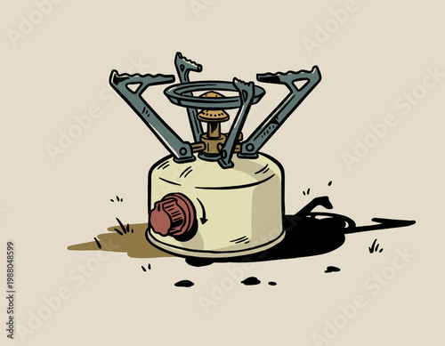 Portable Camping Gas Stove Illustration for Outdoor Cooking and Hiking Gear