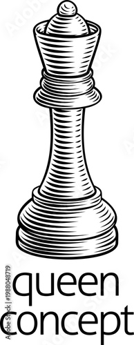 Woodcut style chess queen i...