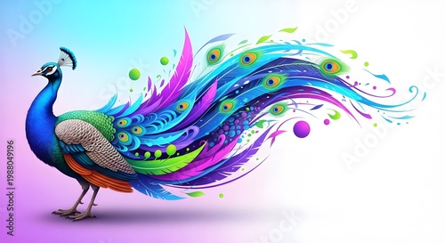 a beautifull fantasy peacock with isolated background, made by ai
