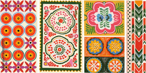 A vibrant collection of traditional pysanka designs showcasing colorful floral and geometric patterns