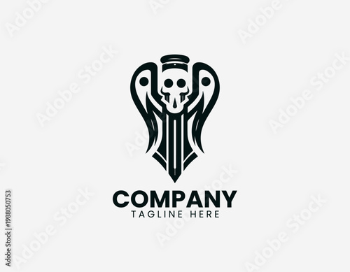 Abstract pen nib with skull minimalist black vector logo