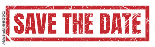 Save the date red grunge rubber stamp for wedding invitation, event announcement and party reminder.