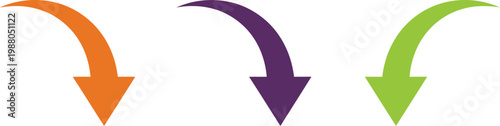 Set of colorful curved down arrows for navigation and direction infographic.