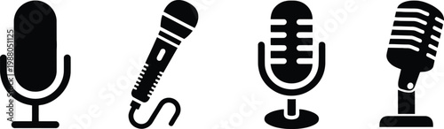 Professional microphone icon set for podcast, radio, broadcast and audio recording.