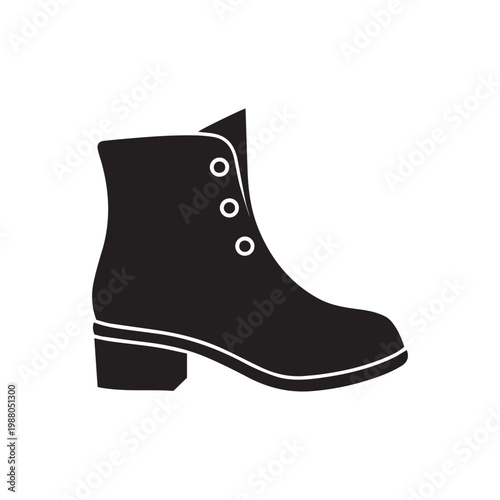 A simple black silhouette depicts a single women s ankle boot with a small block heel high quality
