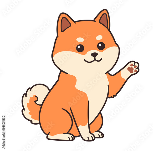 Sitting Shiba Inu Dog Waving Paw 