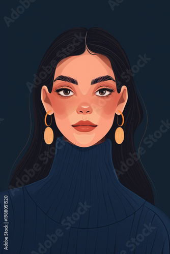 Elegant woman portrait illustration with earrings. Beauty concept.