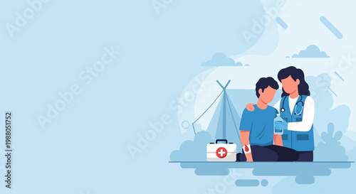 Caring Volunteer Red Cross Day Flat Vector Banner
