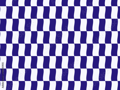 Wavy Blue: Optical Illusion Wavy Blue and White Checker Pattern. Classic geometric repeat pattern
