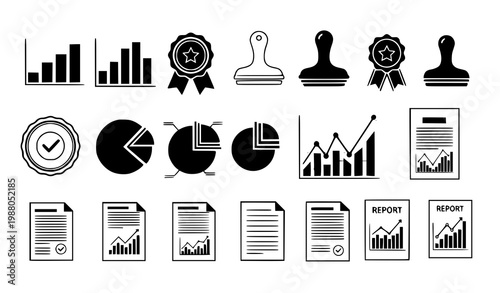 Office document chart stamp vector black business report elements set