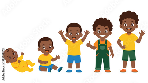 Young boy development progression from baby to kid child timeline.