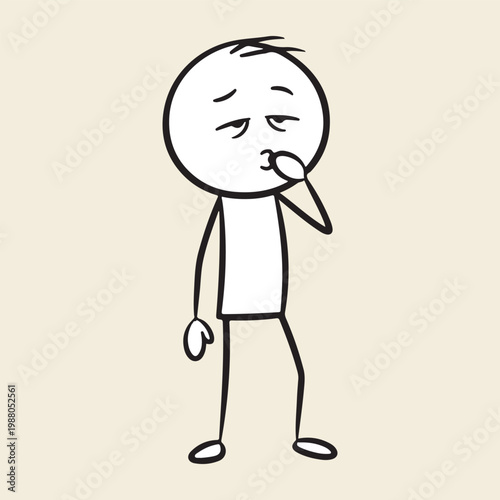 Sleepy Stick Figure Yawning Tired Emotion Vector