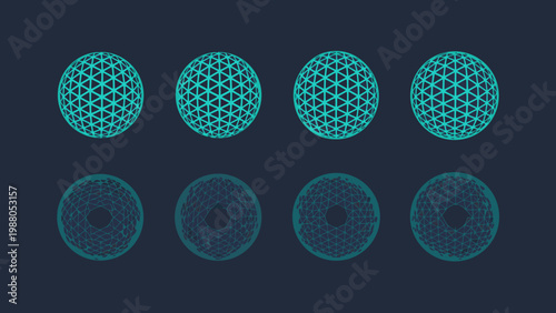 Canvastavla Four sets of teal geometric shapes resembling eggs displayed with varying transp