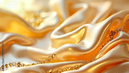 Golden Silk Fabric with Jewelry Chain