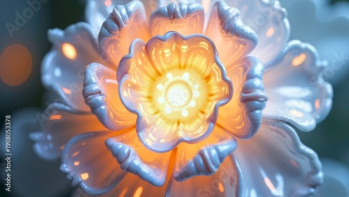 Glowing Ceramic Flower Lamp Close-up