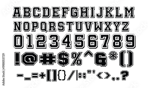 Collegiate Varsity Alphabet Numbers and Symbols Vector Set for Sports Branding and Apparel