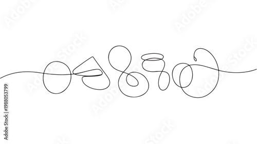 Abstract Continuous Line Drawing of Geometric Shapes and Swirls for Modern Minimalist Design