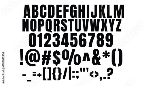 Bold Condensed Sans Serif Alphabet Numbers and Symbols Vector for Branding and Headline Design