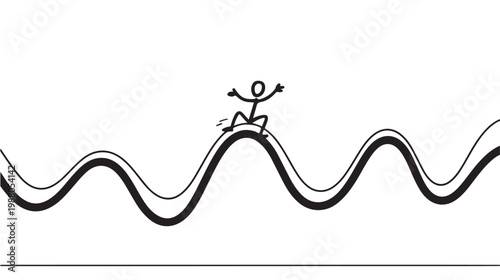 Business Success Stick Figure Surfing Wave for Momentum and Achievement Concept Illustration