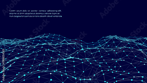 Abstract geometric landscape formed by a network of glowing blue dots and lines