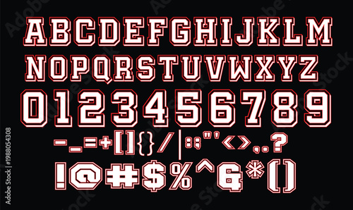 Collegiate Varsity Alphabet Numbers and Symbols Vector Set for Sports Branding and Apparel