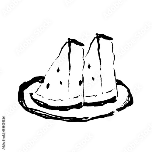 筆ペンで書いたスイカ