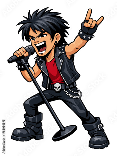 Cartoon Rock Star Singer Performing with Microphone